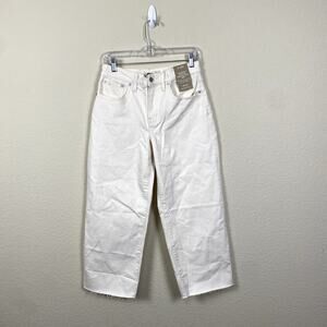 Madewell Jean Women 28 Petite Cream Ivory White Ecru Wide-Leg Crop Raw Hem NWT